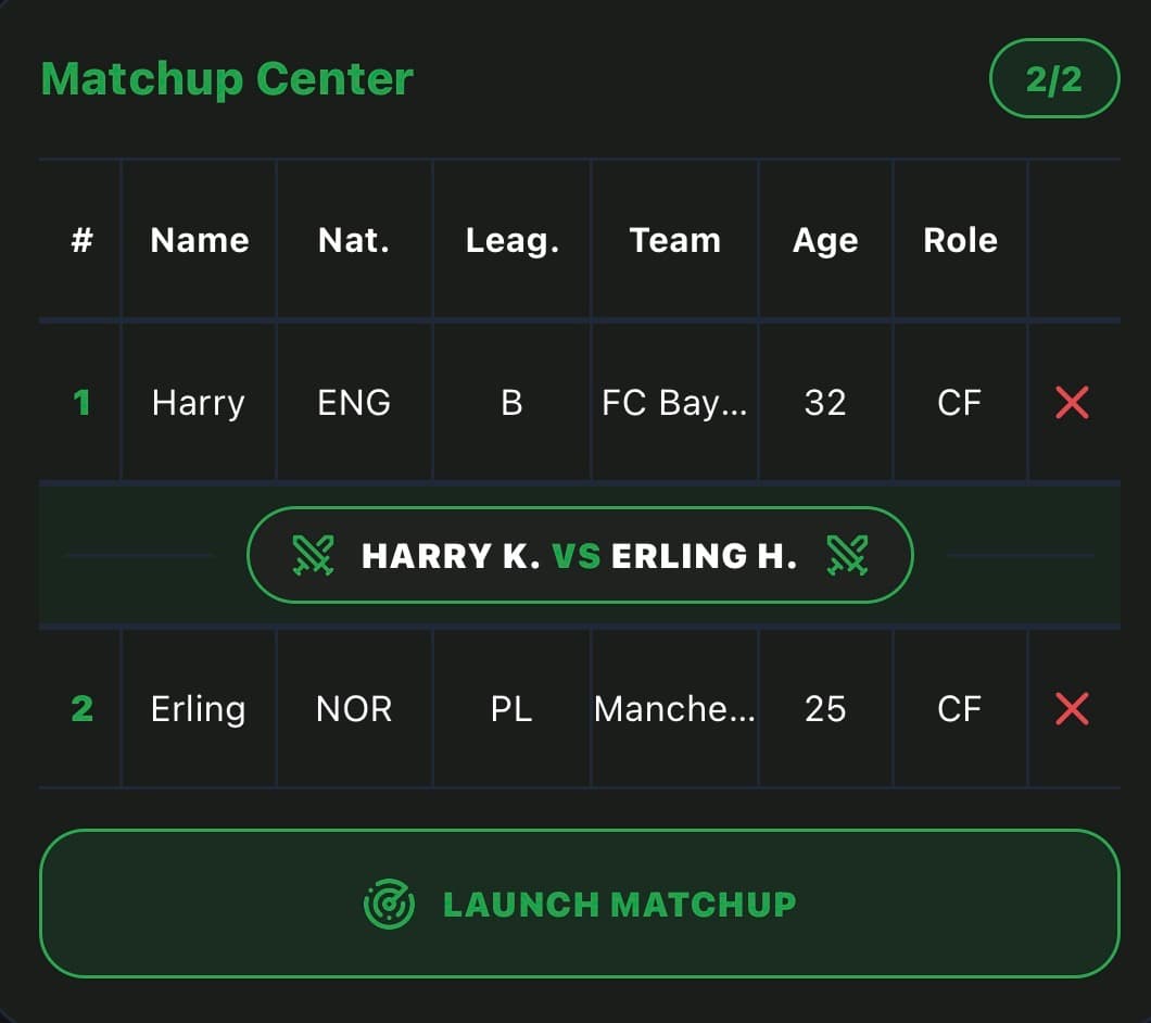 Matchup Center screen 1
