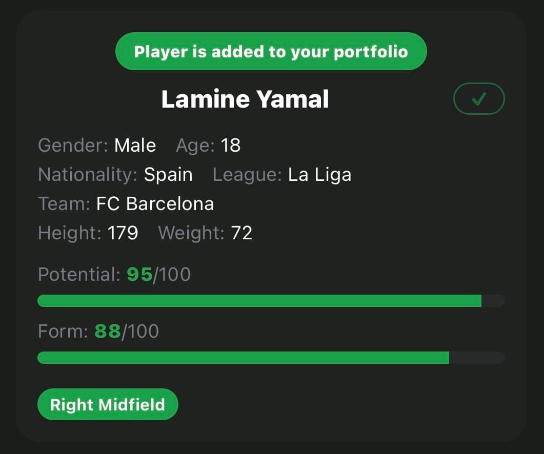 Player card screen