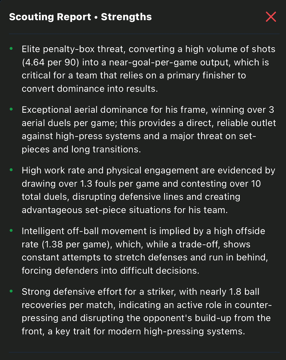 Scouting report screen 1