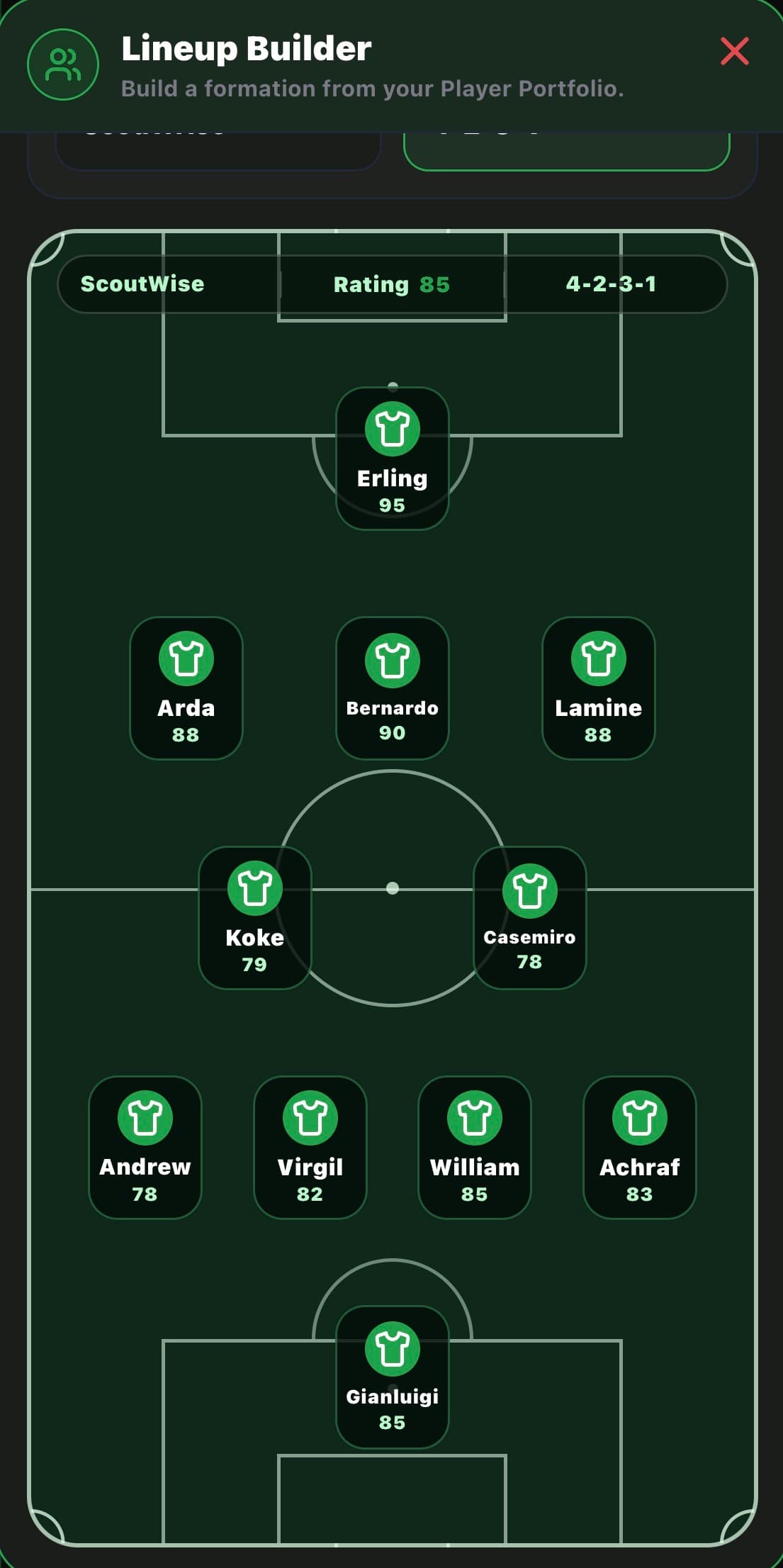 Lineup screen